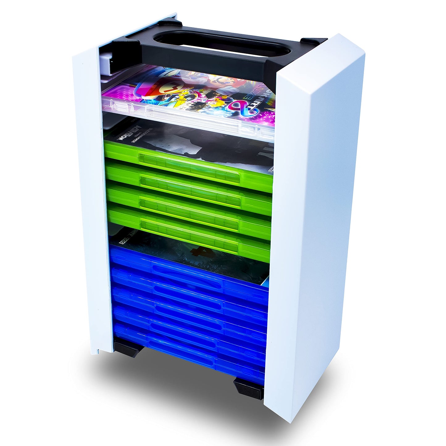 ADZ Game Storage Tower - Universal Holder for 12 PS4, PS5, Xbox, Nintendo Switch, Blu-Ray - White, Model ADZPS5-004
