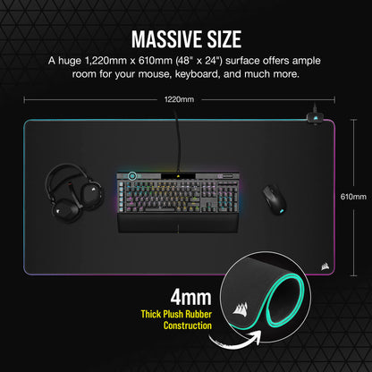 Corsair MM700 RGB Extended 3XL Gaming Mouse Pad - 1,220mm x 610mm, Black, Three-Zone RGB Lighting, Model CH-9417080-WW