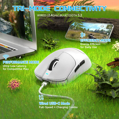 MAMBASNAKE X8 Plus Wireless Gaming Mouse - 55g Lightweight, Ergonomic, 40K DPI, 150h Battery, White With Tape