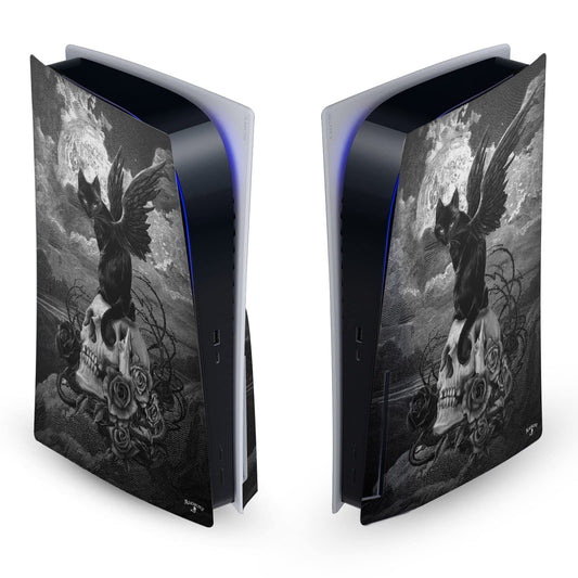 Head Case Designs Officially Licensed Alchemy Gothic Nine Lives Of Poe Skull Cat Gothic Vinyl Faceplate Sticker Gaming Skin Decal Cover Compatible With Sony PlayStation 5 PS5 Disc Edition Console