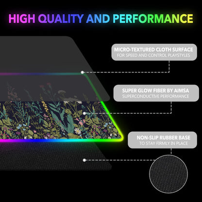 AIMSA RGB Gaming Mouse Pad - Large 35.4x15.8 inch Rubber Base with 14 Lighting Modes, Waterproof, Flowers Plants Design