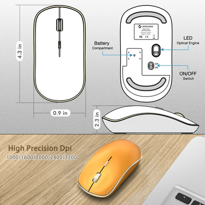 JOYACCESS Wireless Mouse - 2.4G, Silent Click, 3200 DPI, Orange, Model XRF-M1B-OG - Ideal for Laptop, Mac, PC, Notebook