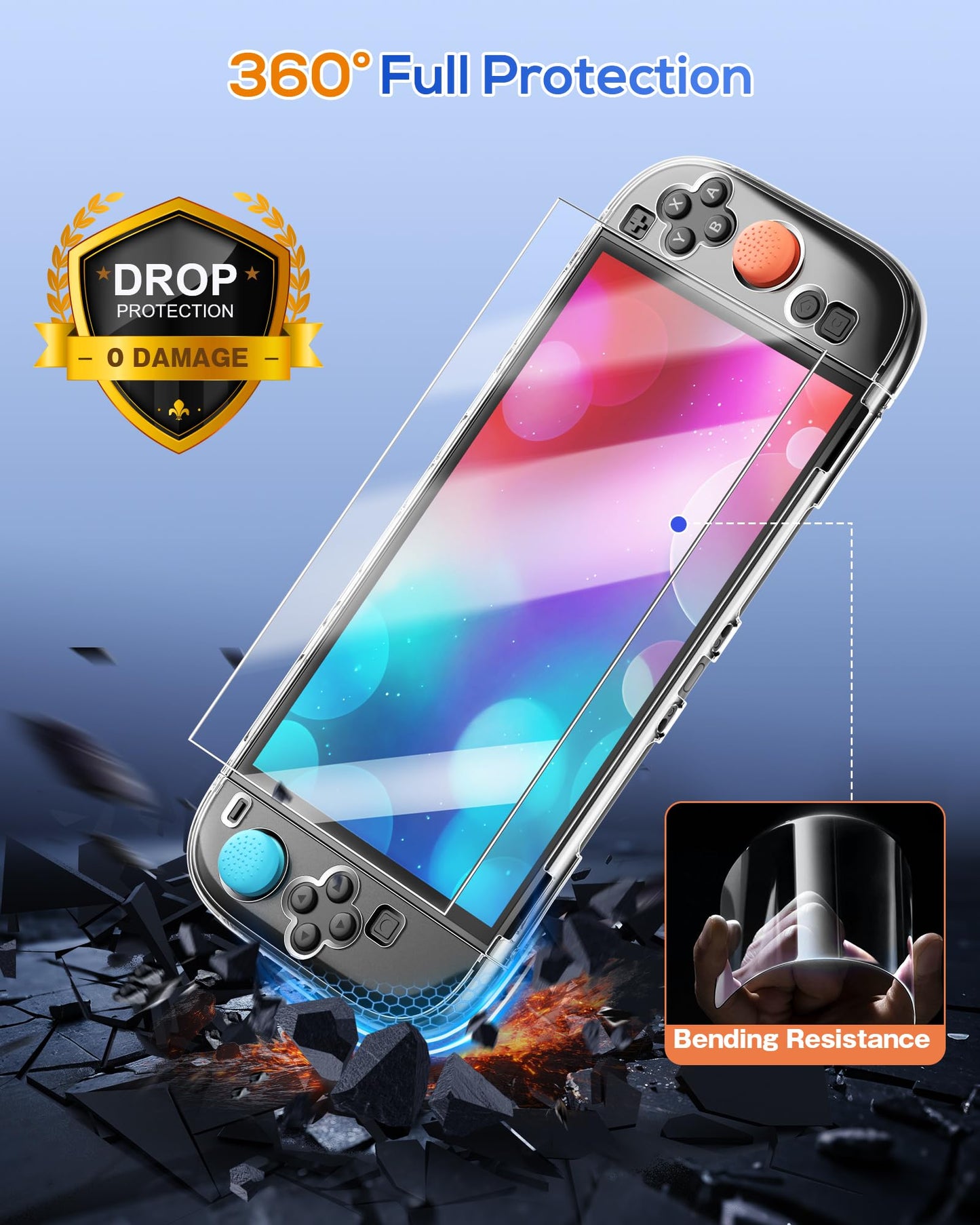 FYOUNG Switch 2 Protective Case, Slim Hard Shell with Screen Protector & 8 Thumb Grips, Clear, for Nintendo Switch 2 7.9inch