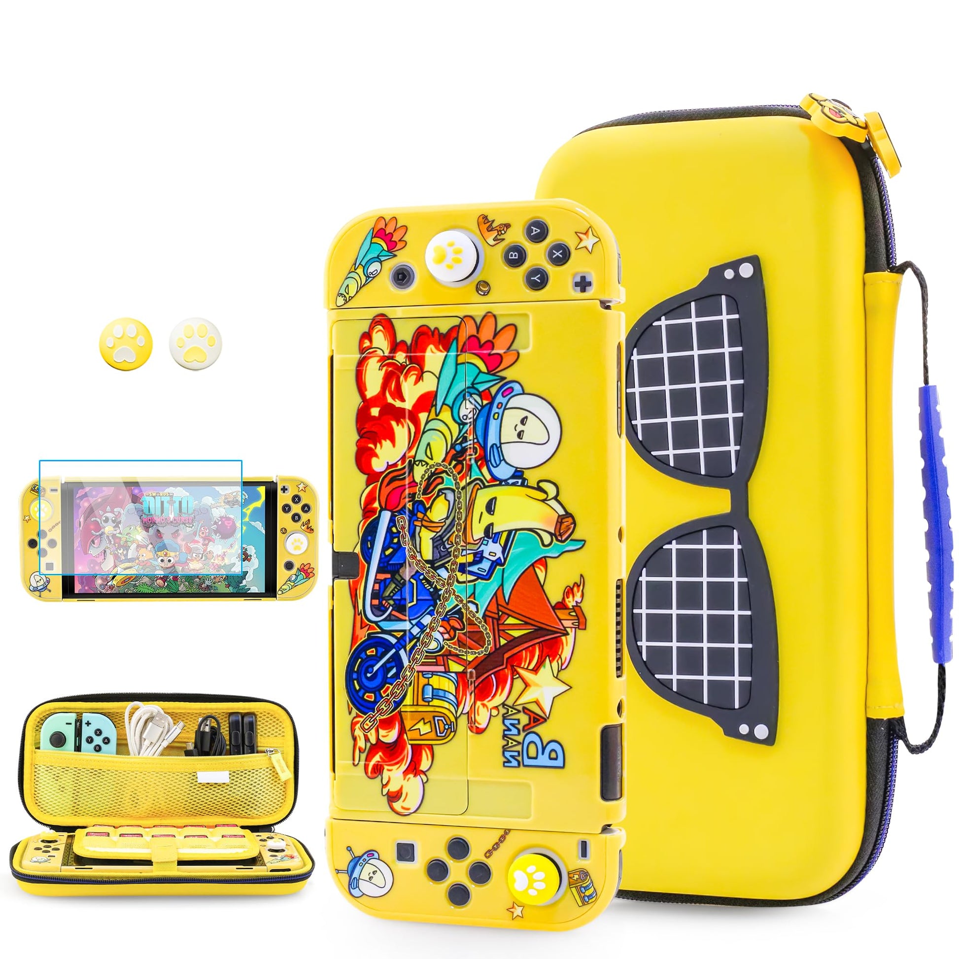 FUNDIARY Yellow Carrying Case Compatible with Nintendo Switch OLED  Cool for Fortnite Accessories Bundle with Slim Portable Travel Bag  Dockable Hard PC Protective Case  Screen Protector & 2 Thumb Cap