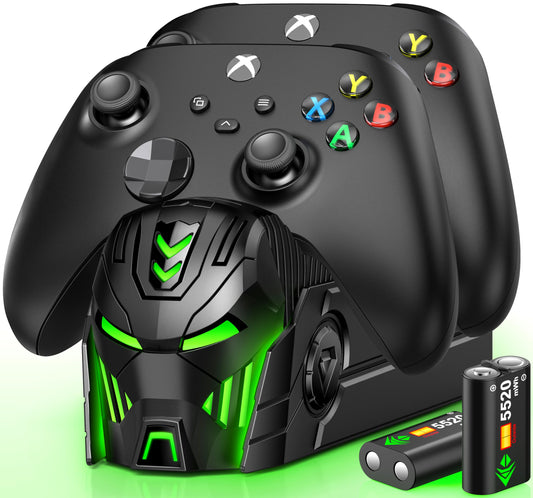 Xbox Controller Charger Station with 2x5520mWh Rechargeable Battery for Xbox One/Xbox Series X/S Controller Charging Dock for Xbox One Controller Battery Pack with 4 Covers-Xbox Accessories