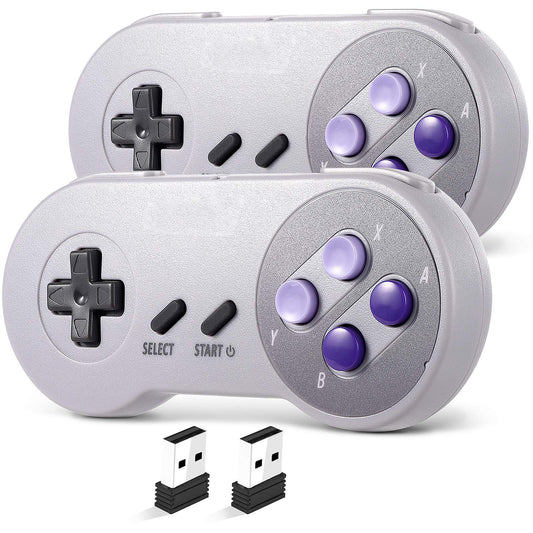iNNEXT Wireless USB SNES Controller - Retro Gamepad for PC, MAC, Linux, Raspberry Pi - Rechargeable, Grey - Plug & Play, 2.4 GHz
