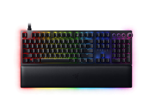 Razer Huntsman V2 Analog Gaming Keyboard: Razer Analog Optical Switches - Chroma RGB Lighting - Magnetic Plush Wrist Rest - Dedicated Media Keys & Dial - Classic Black (Renewed)