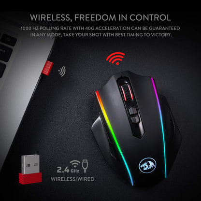 Redragon M686 Wireless Gaming Mouse, 16000 DPI, RGB Backlight, Black, Customizable Macro, 45-Hour Battery for PC/Mac/Laptop