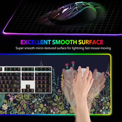 AIMSA RGB Gaming Mouse Pad - Large 35.4x15.8 inch Rubber Base with 14 Lighting Modes, Waterproof, Flowers Plants Design