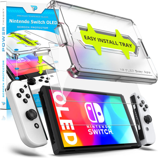 Power Theory Designed for Nintendo Switch OLED 7 Screen Protector Tempered Glass [9H Hardness]  Easy Install Kit  99% HD Bubble Free Clear  Case Friendly  Anti-Scratch  2 Pack