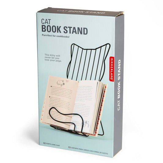 Kikkerland Cat Cookbook Stand - Metal Recipe Holder, Gray/Silver, Model OR124