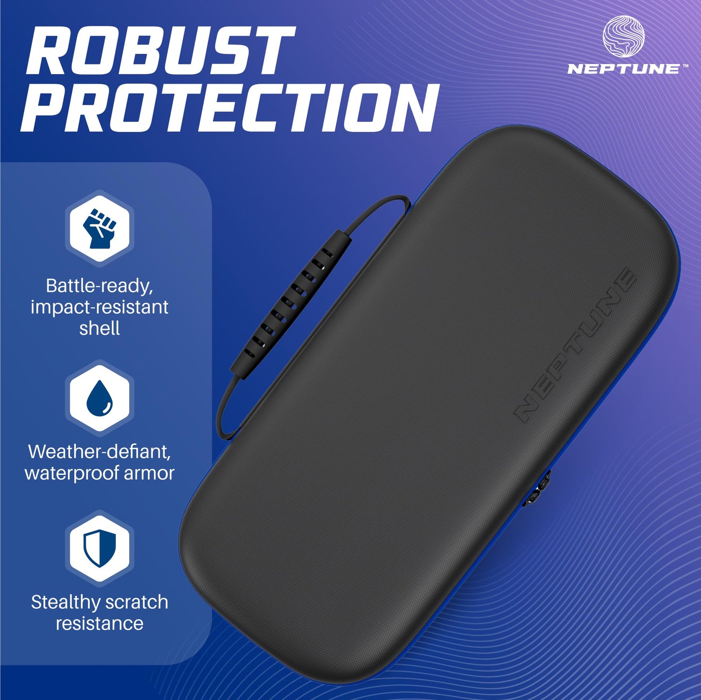 Neptune PS Portal Case - Shockproof & Waterproof with Screen Protector, Black/Blue, Model NPCP400