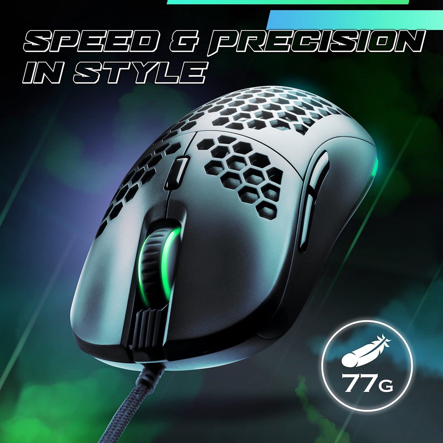 GUNMJO Wired RGB Gaming Mouse - 10,000 DPI, 9 Buttons, Black Color