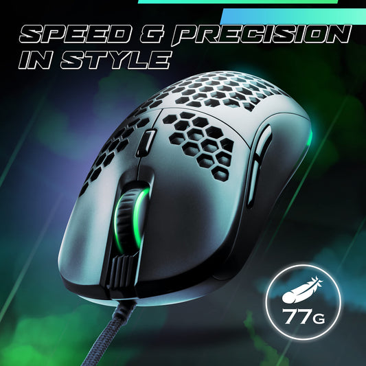 GUNMJO Wired RGB Gaming Mouse - 10,000 DPI, 9 Buttons, Black Color