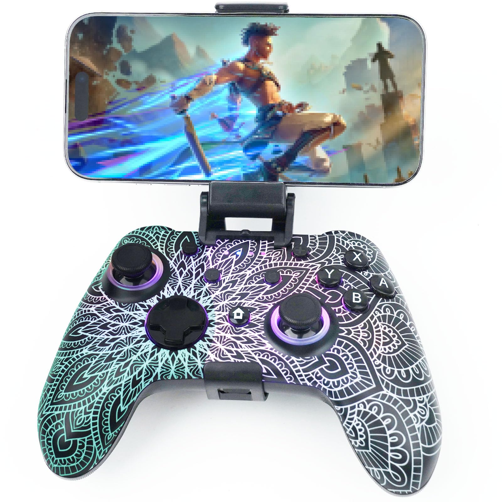 Wzui?ov Game Controller for Switch  PC  iPhone  Android via Bluetooth/USB-C | Features RGB Lighting  Phone Mount  USB-C to A Adapter | Compatible with Tablet  TV Box  Tesla