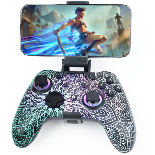 Wzui?ov Game Controller for Switch  PC  iPhone  Android via Bluetooth/USB-C | Features RGB Lighting  Phone Mount  USB-C to A Adapter | Compatible with Tablet  TV Box  Tesla
