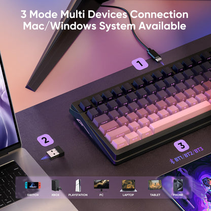 RedThunder K95 Wireless Mechanical Keyboard, TFT Screen, RGB Backlit, Hot-Swap, Gradient Pink Black