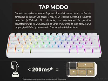 Ranked S60 Supernova 60% Mechanical Keyboard | Hot Swappable | 62 Keys RGB | ISO ES Spanish Layout | White | Gateron Optical Red