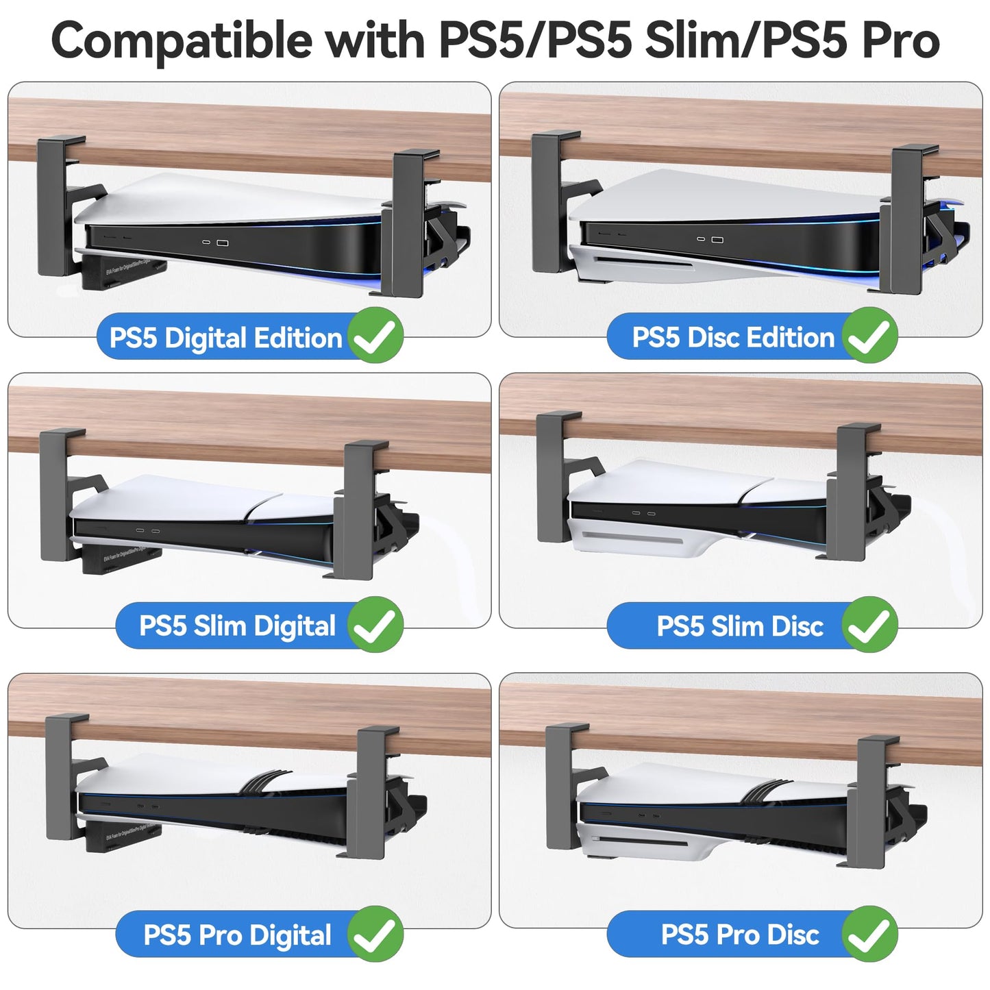 Kosker PS5 Under Desk Mount - Metal Clamp Holder for PS5/Slim/Pro, Black, Model KO-P5317X