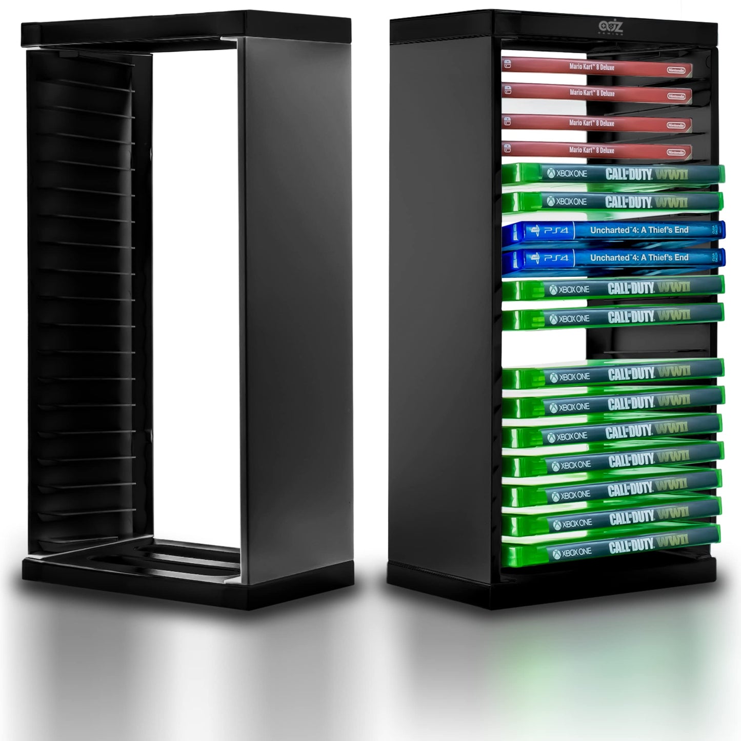 ADZ Universal Game Storage Tower - Holds 18 Disks for PS4, PS5, Xbox, Nintendo Switch - Black, Model ADZP4-007
