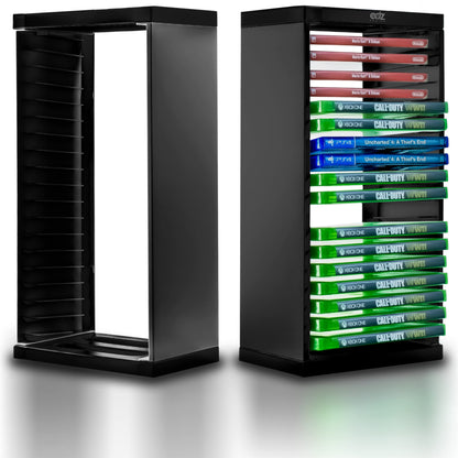 ADZ Universal Game Storage Tower - Holds 18 Disks for PS4, PS5, Xbox, Nintendo Switch - Black, Model ADZP4-007