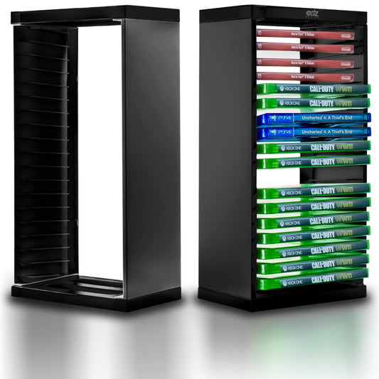 ADZ Universal Game Storage Tower - Holds 18 Disks for PS4, PS5, Xbox, Nintendo Switch - Black, Model ADZP4-007