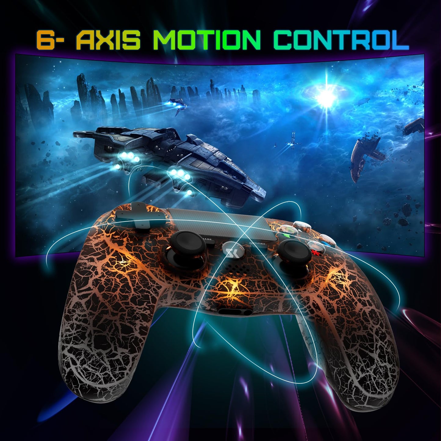 CHENGDAO PS4 Wireless Controller with RGB Light, 1000mAh Battery, 6-Axis Motion Sensor, Black