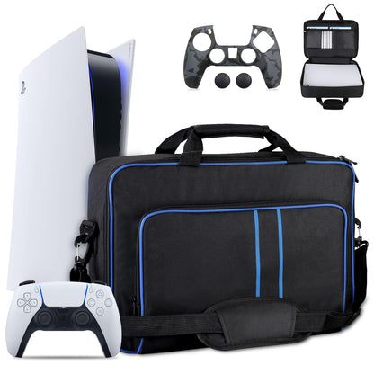 TECTINTER PS5 Carrying Case - Travel Bag for PlayStation 5, Soft Polyester, Blue, Model P5-01078, Holds Controllers & Game Cards