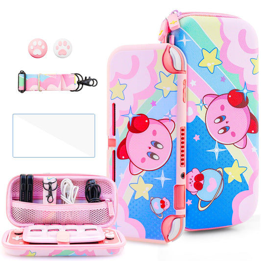 HYPERCASE Cute Anime Switch Lite Case Kit with Pink Travel Carrying Bag for Lite Accessories Storage  Softshell Switch Lite Cover Skin  HD Screen Protector  Shoulder Strap & 2 Kawaii Thumb Caps