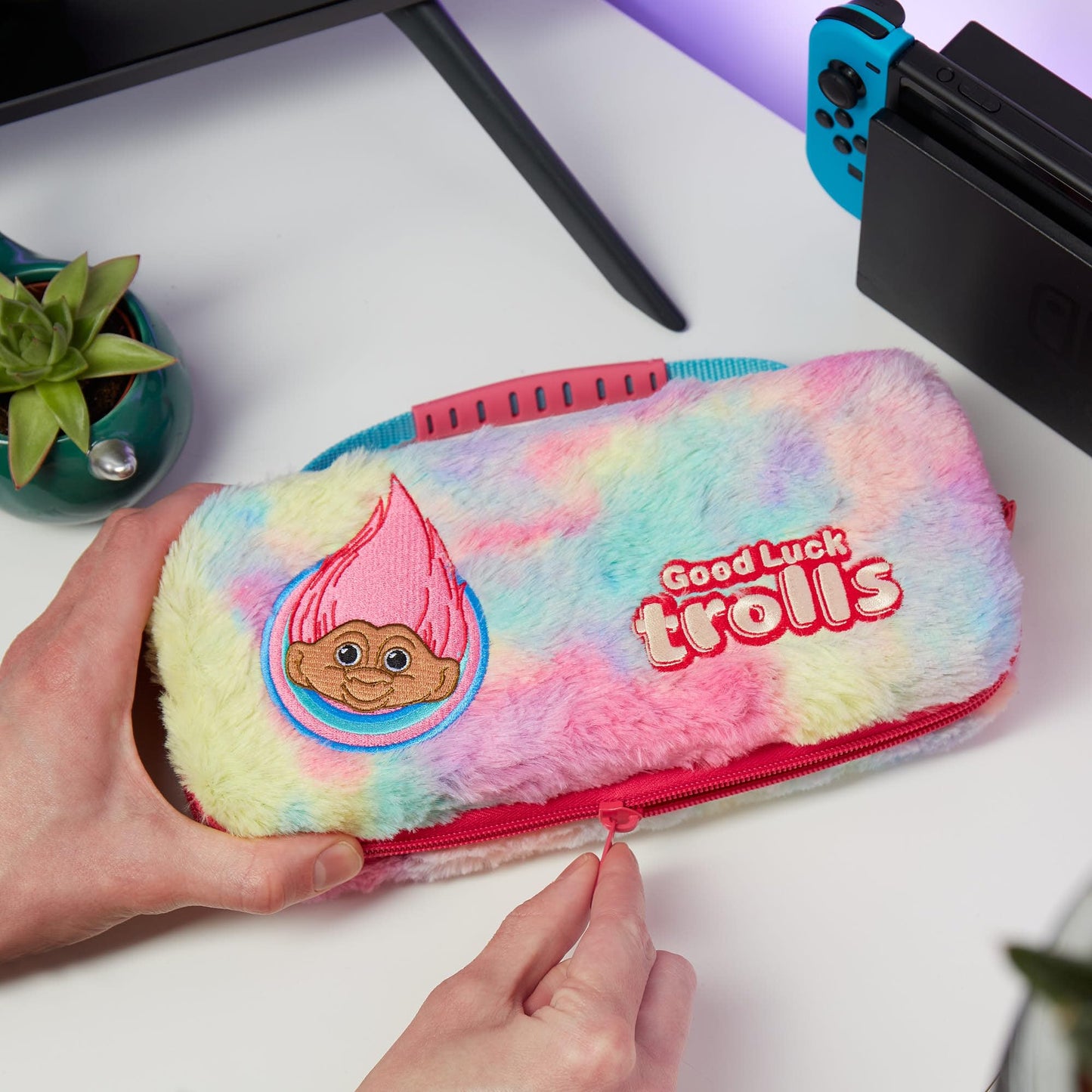 Numskull Hard Shell Travel Case for Nintendo Switch - Fits 10 Games & Accessories - One Size, Trolls Design, Model NS4773