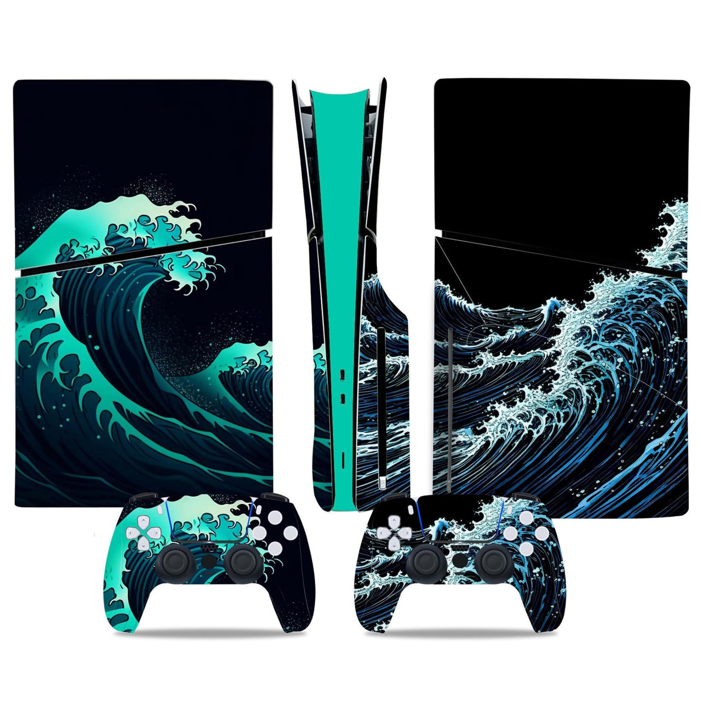 Skin Sticker Compatible with PS5 Slim Console and Controller, Vinyl Decal Protective Cover Wrap for Disc Edition (Green)