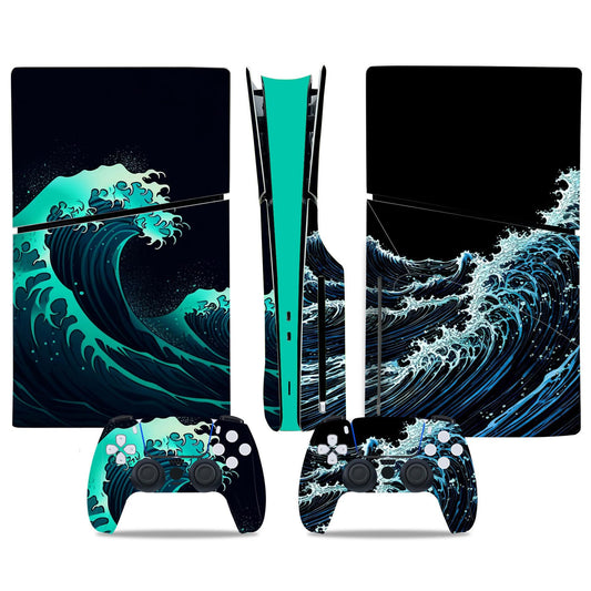 Skin Sticker Compatible with PS5 Slim Console and Controller, Vinyl Decal Protective Cover Wrap for Disc Edition (Green)