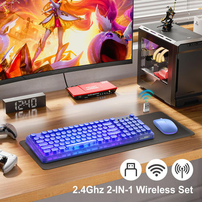 BAIHUAFRU Wireless Backlit Keyboard and Mouse Set, Full Size, Blue Light, 2.4GHz, Rechargeable, RGB Effects, Volume Knob, Mac/PC