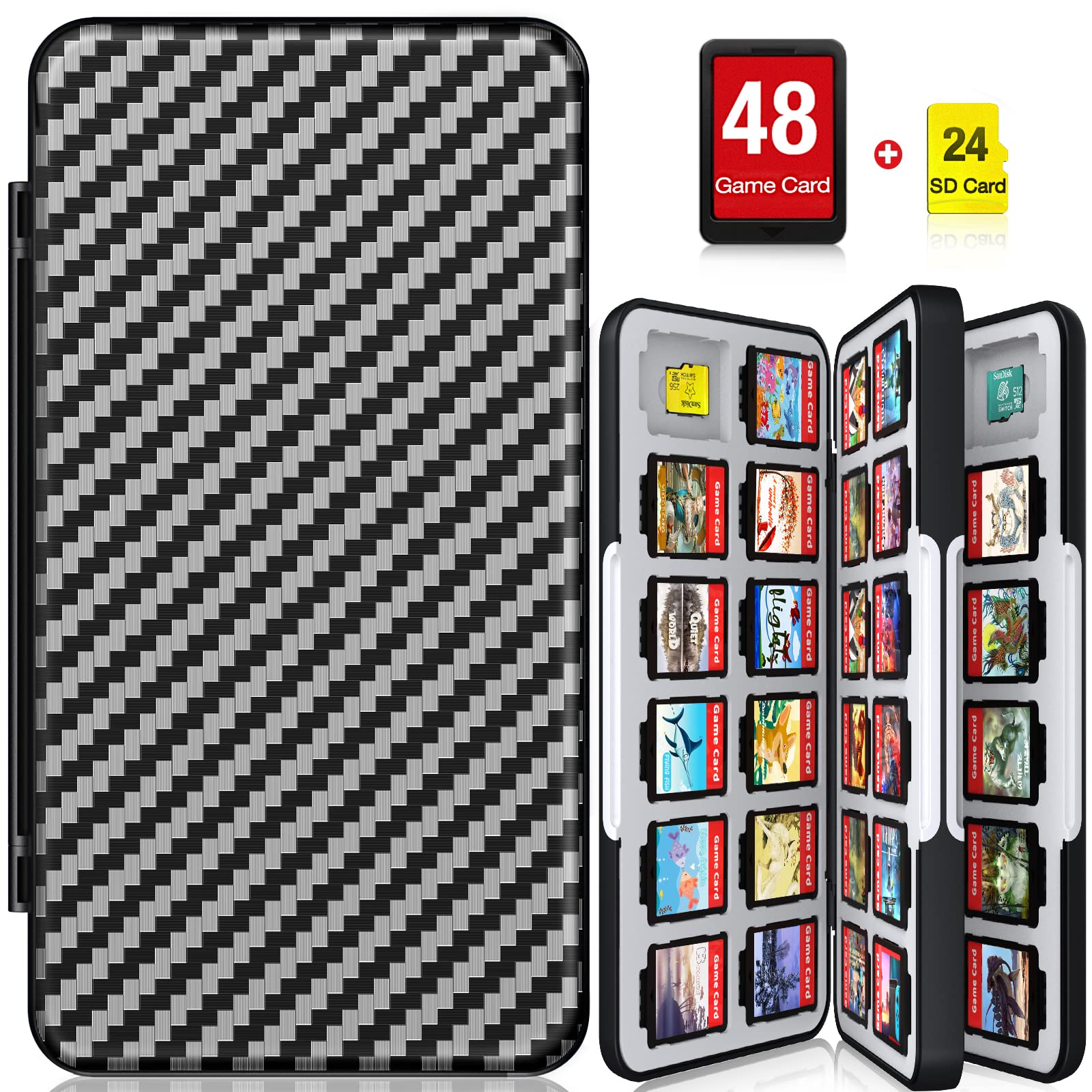 CYKOprotective gear Switch Game Case for Nintendo Switch OLED/Switch/Switch Lite  with 48 Switch Game Card sections & 24 SD Card sections  Compact and Portable Switch Game Holder  Gray