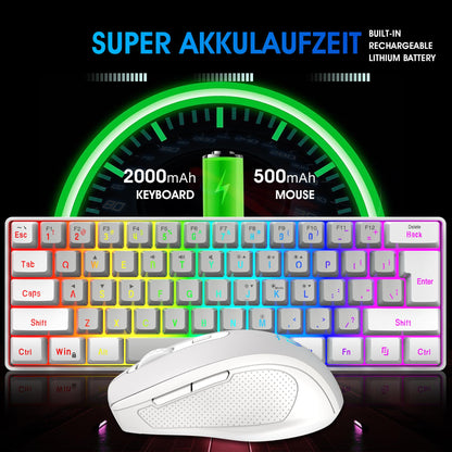 Snpurdiri 2.4G Wireless Gaming Keyboard & Mouse Combo, RGB Backlit, Small Size, White Grey Color