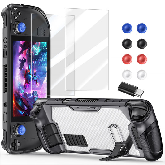 Accessories for Steam Deck & OLED  TPU Soft Cover with 3-Level Adjustable Magnetic Kickstand  Type C Adapter  8 Thumb Grip Accessories for Steam Deck OLED with 2pcs HD Screen Protectors