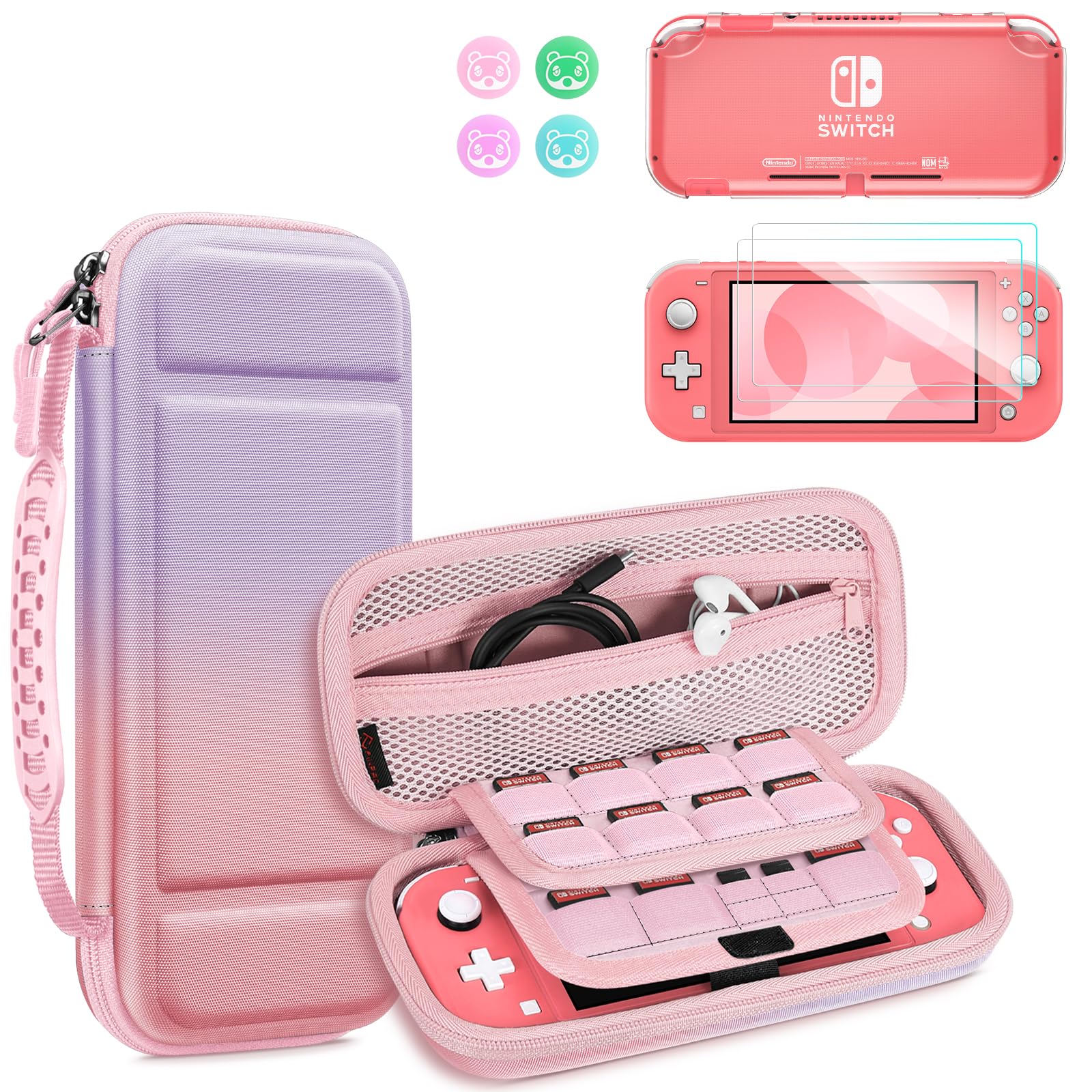 Fintie Case for Switch Lite  8 in 1 Switch Lite Accessories Bundle with Carrying Case  Soft TPU Clear Cover  Screen Protector  Joy-Con Thumb Grips  Fantasy Ombre