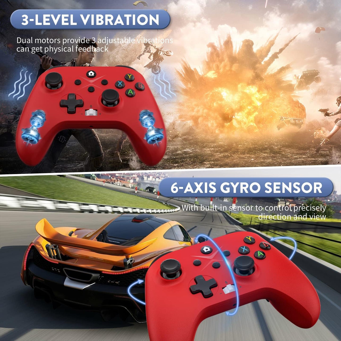 Nonbliep Xbox Controller 2 Pack - Wireless, Dual Vibration, 3.5mm Audio Jack, Turbo, 2.4GHz Adapter, White+Red