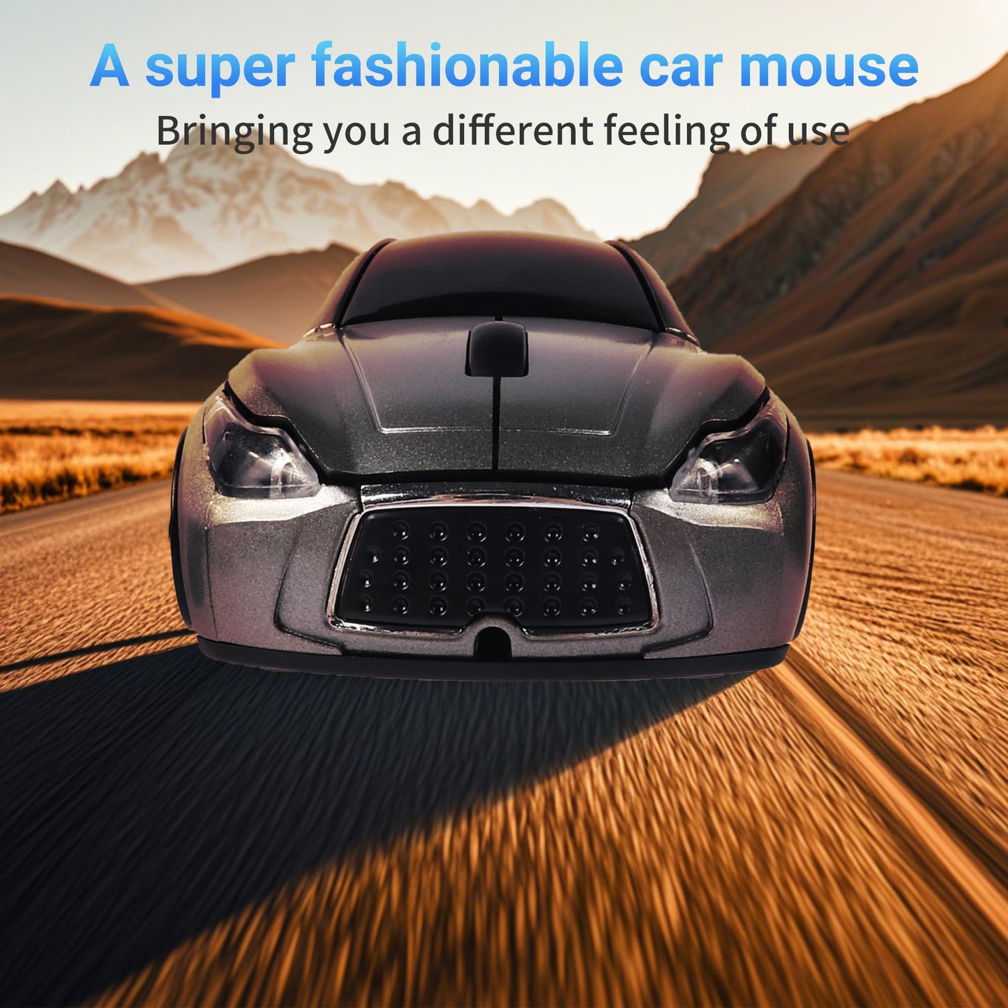 elec Space Wireless Car Mouse - 2.4G, 1600 DPI, Cute Design, LED Headlights, Grey Color for Kids, Ideal for Laptop & PC