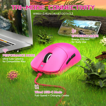 MAMBASNAKE X8 Plus Wireless Gaming Mouse, Tri-Mode, 40000 DPI, 150h Battery Life, 5 Buttons, Lightweight, Red