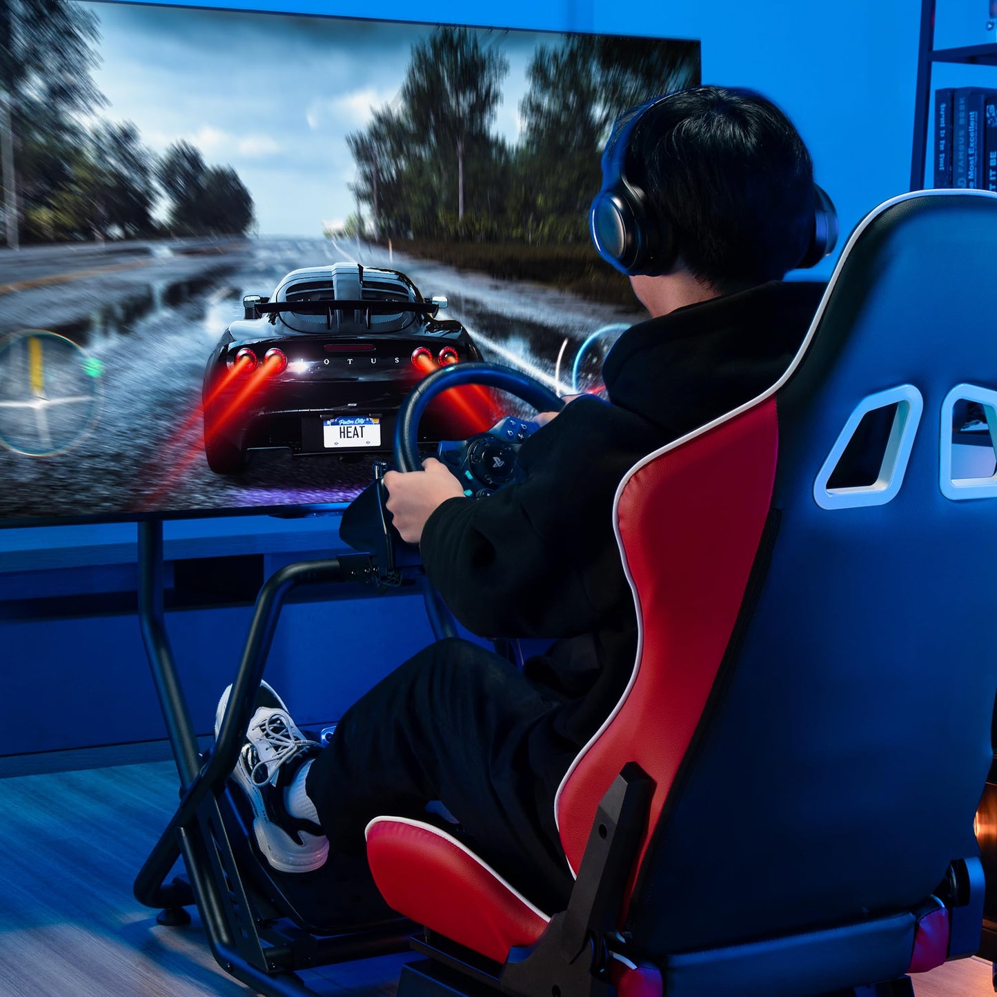 ARES WING Racing Simulator Cockpit GRS1002RE with Monitor Mount, Red, Compatible with PS5, PS4, Xbox, PC