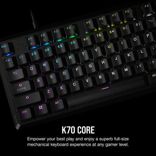 Corsair K70 CORE RGB Mechanical Gaming Keyboard - Pre-Lubed MLX Red Switches, Media Control Dial, Black, Without Palmrest, Model CH-910971E-NA