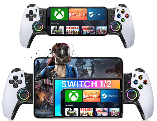 Wireless Phone Controller for iPhone/Android/Switch 1/2/OLED/iPad Mini With Hall Joystick  LED Mobile Gaming Controller for iOS Support Xbox Cloud  Steam Link  GeForce Now  Arcade Call of Duty  Roblox