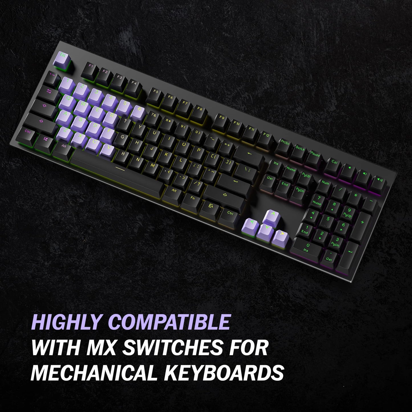 HK Gaming Rubber Keycaps Set - 23 Keys OEM Profile, Anti-Slip Texture, Lavender, Compatible with Cherry MX, Gateron, Kailh