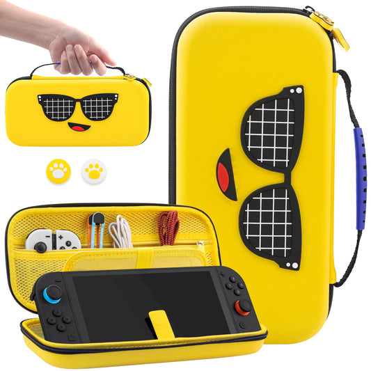 FUNDIARY Yellow Carrying Case for Nintendo Switch 2 Shockproof Accessories for Switch 2 Console with Slim Storage Travel Bag and Portable Handle Strap Design - Built-in 12 Game Card Slots