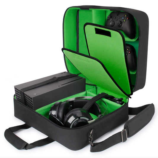 USA GEAR Xbox Series X Carrying Case - Green Nylon Travel Case for Xbox Series X/S, Customizable Interior, Model GRSLS23100GNEW
