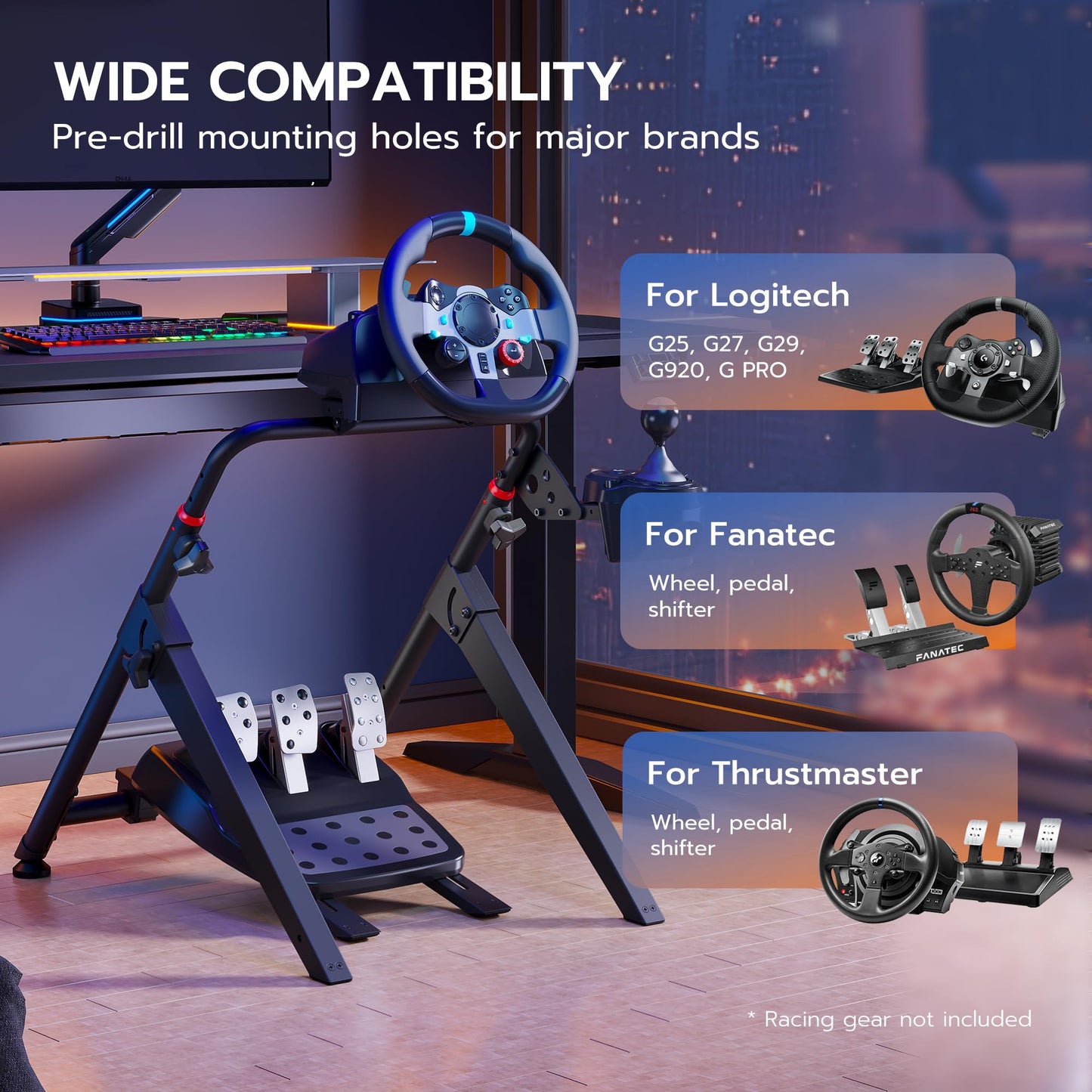 ARES WING Sim Racing Wheel Stand - Foldable Racing Cockpit for PS5, PS4, Xbox, PC - Black, Model GRS1004BK