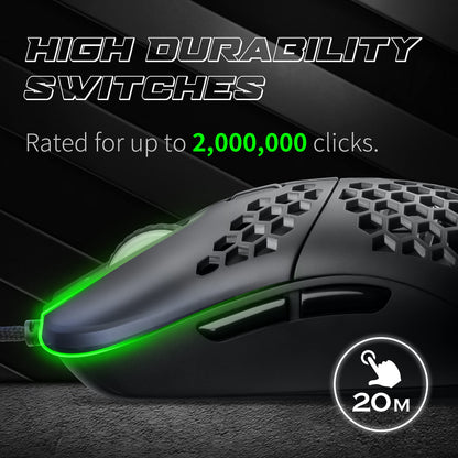 GUNMJO Wired RGB Gaming Mouse - 10,000 DPI, 9 Buttons, Black Color
