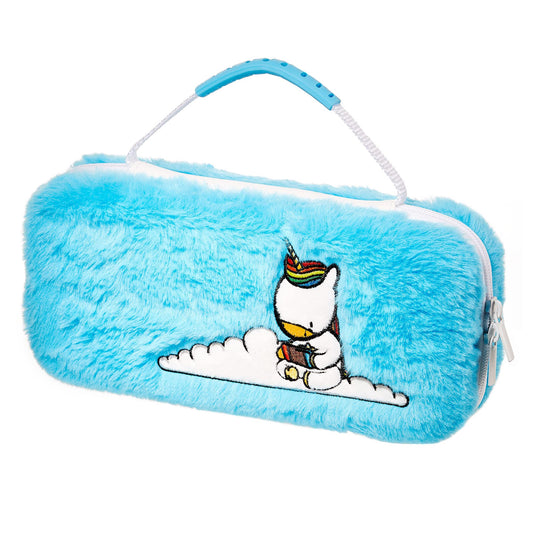 Numskull Unicorn Fluffy Blue Hard Shell Travel Case for Nintendo Switch and OLED Model Console - Fits 10 Games and Switch Access