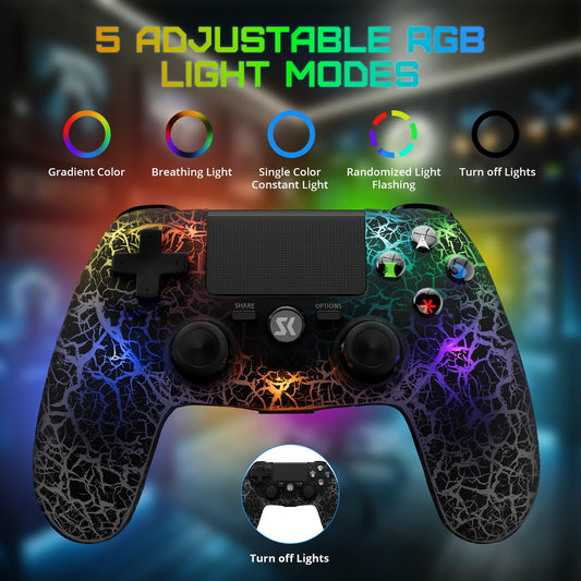CHENGDAO Wireless PS4 Controllers, 2 Pack with RGB Light, 1000mAh Battery, 6-Axis Motion, Black & White